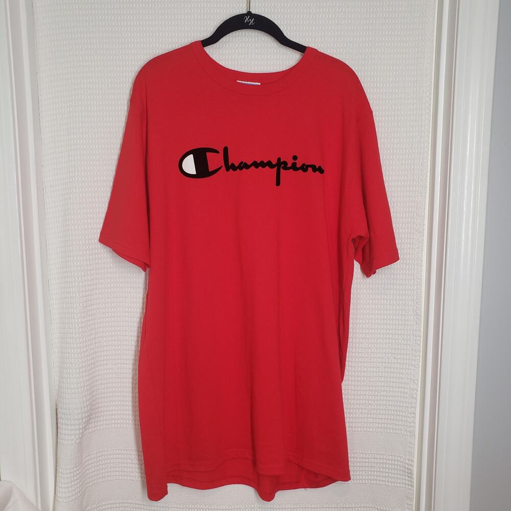 Champion Shirt Mens Extra Large Short Sleeve Pullover Cotton Red Crew Neck Long